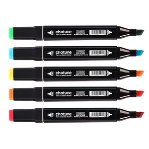 24 צבעים קצה אמן כפול סמני אמן קצה מרובע עם מברשת עגולה עדינה טיפים אלכוהול ציוד אמנות דיו - Product Image 2