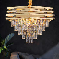 Lustre moderne en cristal doré pour hôtel et restaurant, design suspendu, LED de haute qualité, dimmable, forme ronde de luxe