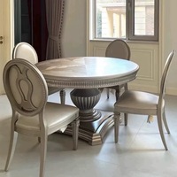 Ensemble de table et chaises de salle à manger de luxe de style américain en bois massif, table ronde en marbre sculptée à la française