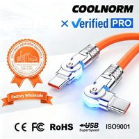 Cable de Datos Gaming de 1 Metro con Doble Curva y Rotación de 180°, Carga Rápida PD Tipo-C a Tipo-C, Compatible con Smartphones de 60W 3A, con LED