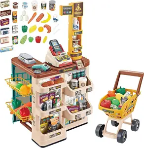 EPT Grocery Toys Mini Trolly Shopping Basket Supermarket Cashier Machine Toy Set For Kids