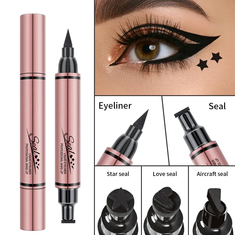 Kustom Label pribadi warna merah muda Eyeliner cair cap 2 In 1 Eyeliner cap pensil