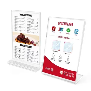 Benutzer definierte Großhandel Restaurant Menü Tischplatte Klar Kunststoff Display Stand A6 A5 A4 8,5x11 Acryl Zeichen halter