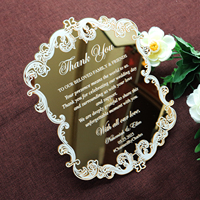 Tarjeta de invitación de boda acrílica con espejo dorado de forma personalizada de diseño gratuito, tarjeta de agradecimiento