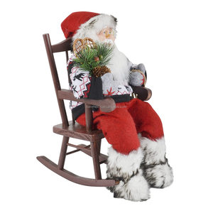 Statuetta Antica di Babbo Natale Seduto su Sedia a Dondolo, 40cm, Rossa, Decorazione Natalizia Festiva, Articolo da Esposizione, Forniture Natalizie di Fabbrica - Product Image 2