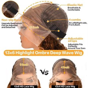 Extensiones de Cabello Humano Remy con Ondas Profundas para Peluca con Frente de Encaje, Color 4/27, Pre-Depiladas, 13x6, Transparentes, Sin Pegamento, Doble Trama - Product Image 4