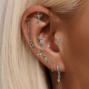 Boucles d'oreilles Lotus personnalisées en or massif 9K 14K 18K avec agate herbe d'eau, sans filetage, à enfiler, bijoux fins pour piercing, vente en gros - Product Image 6
