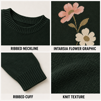 Fabricant de pulls sur mesure – Pull ample et épais en mélange de coton, motif floral intarsia vert foncé pour homme