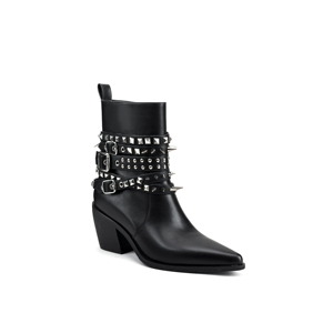 Fermeture éclair intérieure chaussons à talons bas bout pointu bottes à talons compensés femmes chaussures 2023 nouvelles dames cheville perle cuir bottes Western - Product Image 2