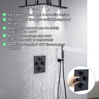 Système de douche thermostatique contemporain noir mat en laiton de 16 pouces avec barre coulissante à jet doux - Pommeau de douche pluie/jet pour villa et hôtel