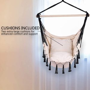 <span class=keywords><strong>Hamac</strong></span> de jardin moderne en macramé avec deux oreillers en <span class=keywords><strong>bois</strong></span>, portable et pliable, mobilier d'extérieur - Product Image 2
