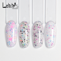 Gel UV de base laiteux tendance aux couleurs fruitées rose et violet, avec flocons et points, vernis à ongles Tutti Frutti, gel de base caoutchouc