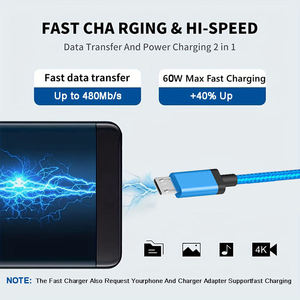 Cable Micro USB de 1M 2M 3M, Cable USB a Micro 2.0 con Trenzado de Nailon, Transferencia de Datos a 480Mbps, Cables V8, Cable de Carga de 12W para Adaptador y Cargador - Product Image 3