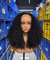 Perruque mi-tête bouclée crépue à 300 % de densité, sans couture, prête à porter, avec cordon de serrage invisible, sans colle, facile à utiliser pour les débutantes