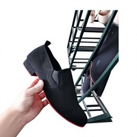 Chaussures de claquettes personnalisées pour hommes, vente en gros OEM, noires, à enfiler, talon bas, semelle en daim, grandes tailles en stock
