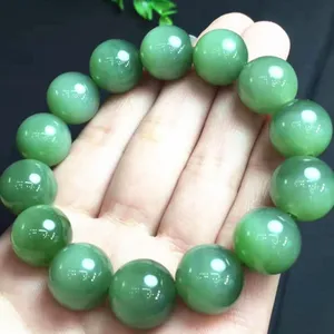 Pulsera de piedras preciosas de Jade, jaspe, efecto ojo de gato, 15mm, cuentas de Jade hetiano verde Natural