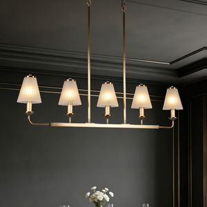 Lámpara de Araña Moderna de Lujo para Comedor, de Acero Inoxidable Dorado y Cristal, con 5 Luces Lineales, para Isla de Cocina o Restaurante - Product Image 1