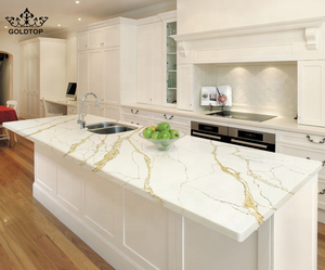 Îlots de comptoir contemporains en dalles de quartz blanc Calacatta avec veines dorées 5017 Calacatta Gold, îlot de cuisine artificiel - Product Image 3