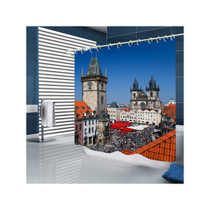 Ensemble de rideaux de douche en polyester à imprimé église de style européen avec 12 crochets, imperméable, décoration de salle de bain, design classique - Product Image 2