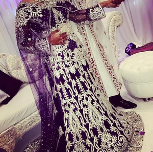 ATIYA LIBAS Diseño exclusivo Bordado pesado Marroquí Lujo Lehenga Choli Hasta el suelo Rastro largo para vestido de novia-Acetato - Product Image 4