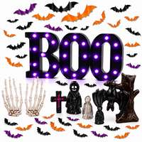 Ensemble de 82 décorations d'Halloween, lumières LED BOO, chauves-souris 3D, mains de squelette, décoration intérieure pour cheminée, manteau de cheminée, table, pièce