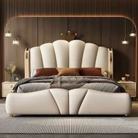 Modernes Luxus-Doppelbett mit Kanalsteppung, Komfortables Umweltfreundliches Polsterbett mit Lederbezug und Kiefernholzrahmen für Schlafzimmer