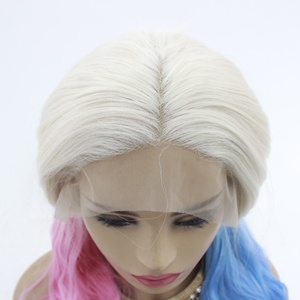 Cosplay <span class=keywords><strong>Drag</strong></span> <span class=keywords><strong>Queen</strong></span> pelucas peinado blanco Rubio Ombre medio bebé rosa/medio zafiro azul sintético encaje frente pelucas para mujer fiesta - Product Image 2