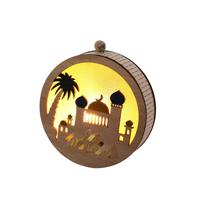 Ornement suspendu en bois LED Eid Mubarak, lumière décorative pour le festival du Ramadan avec motif de mosquée islamique et de lune