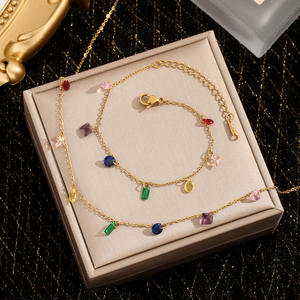Nuevo Conjunto de Joyería de Acero Inoxidable Chapado en Oro con Colgante de Corazón, Geometría y Letra, Cristal, Collar, Aretes y Pulsera para Mujer, Regalo para Fiesta - Product Image 3