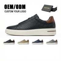 Chaussures décontractées en cuir véritable style marche, personnalisées par le fabricant, noires et blanches, pour hommes