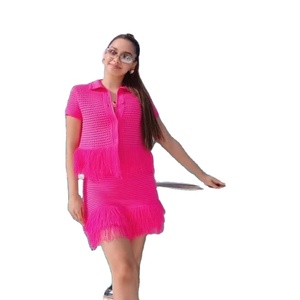 <span class=keywords><strong>Abbigliamento</strong></span> <span class=keywords><strong>Donna</strong></span> 2025, Completo alla Moda con Minigonna a Vita Alta, Abito in Maglia a Quadri Decorato con Nappine, Stile <span class=keywords><strong>Comodo</strong></span> e Casual - Product Image 3