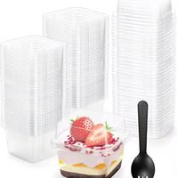 IMEE 250ml Bécher carré transparent en plastique, petit gobelet à dessert pour mousse, gâteau, crème brûlée, pudding, lait, couvercle en PP pour usage alimentaire