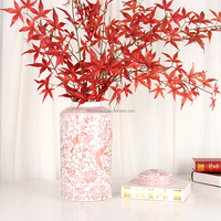 J261 haute qualité chinoiserie fleur rouge oiseau pot vase décor à la maison bocaux cylindriques en céramique avec couvercles