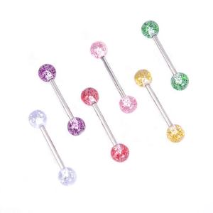 Lotus en stock al por mayor: Nuevos anillos de lengua personalizados de acrílico con purpurina, piercing tipo barbell de acero inoxidable, joyería de moda popular. - Product Image 6