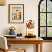 Lampe de table décorative faite à la main avec abat-jour en mosaïque de verre, diffuseur de cire en pot à intensité variable, chauffe-bougie