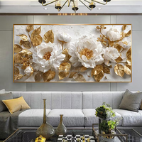 Peonies dorées dans un jardin luxueux, impression artistique sur toile, peinture murale avec cadre flottant pour le salon