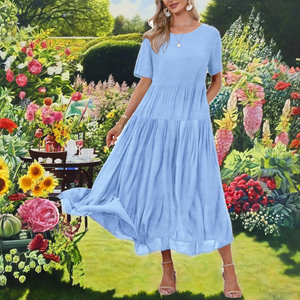 Robe longue d'été florale pour femme, col rond, bretelles spaghetti, fluide, décontractée, style bohème, avec poches et ceinture, grandes tailles - Product Image 3
