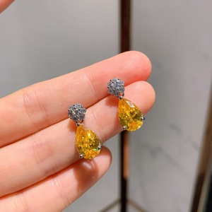 Fashion Eco-friendly Copper Minimalist Style 8*12MM Yellow Zircon Teardrop Pendant <b>Earrings</b> <b>Set</b> Simple Korean Jewellery <b>Set</b> - Product Image 5
