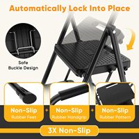 Escabeau pliable avec marches larges antidérapantes, en acier durable et léger, pour armoire/cuisine/escalier/adultes