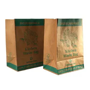 Ready Bulk Waterproof Oil-proof Food Waste Packaging Biodegradable Disposable Kitchen Waste Paper Bag With PLA Film