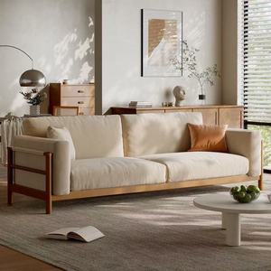 Japanese Style Fabric <b>Sofa</b> Natural <b>Wood</b> <b>Frame</b> Three Seater Upholstered Foam Filling For Small Apartments Nordic Living Room - Product Image 2