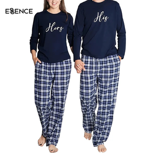Conjunto de pijama de pareja personalizado, pantalones a cuadros de franela de algodón, conjuntos de ropa de descanso de manga larga - Product Image 1
