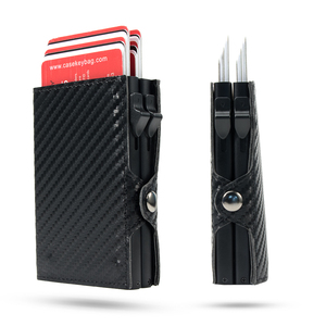 High Capacity Slim Minimalist Carbon Fiber Leather <b>Smart</b> <b>Wallet</b> RFID Blocking Double Aluminum for Credit Card Holder Gift Box - Product Image 1