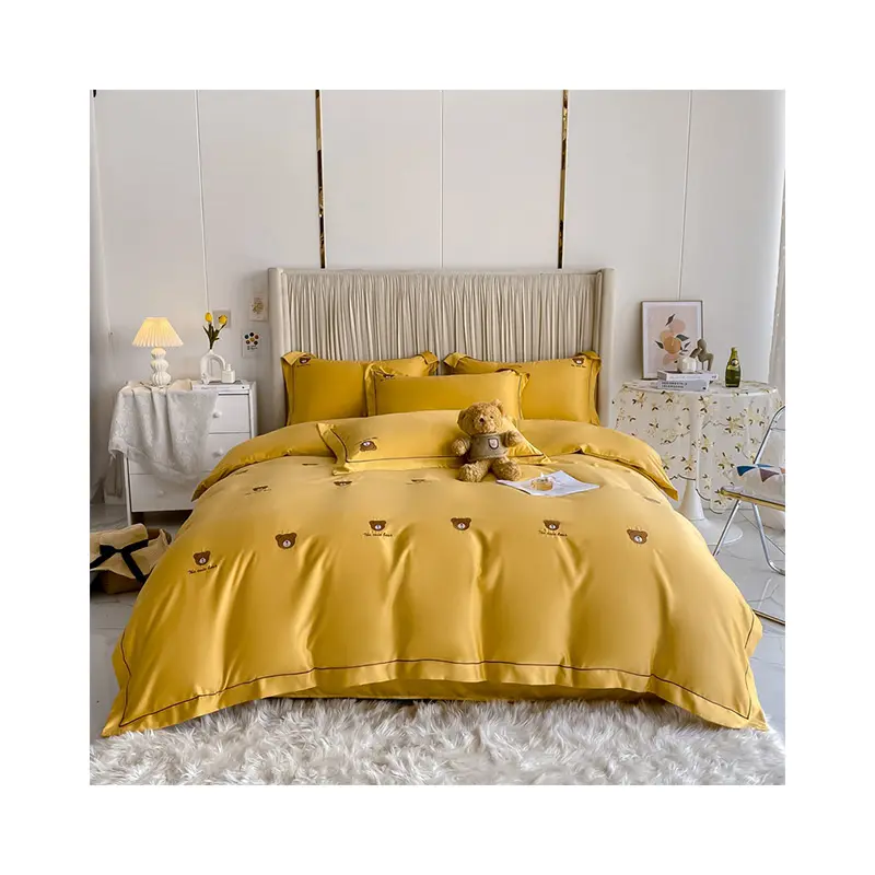 Parure de lit en coton, ensemble de literie pour enfants, 4 pièces, housse de couette, bon marché, taille queen