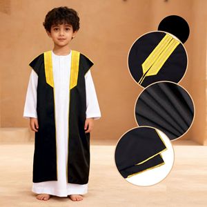 Abito Tradizionale Arabo per Adulti e Ragazzi, Ricamo con Bordi Dorati, Colore a Contrasto, Estivo, in Poliestere, Stile Etnico per Festival e Moschea - Product Image 6