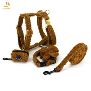 Teddy Fleece Dog Harness Leash Collar Set Custom Designer Adjustable Wholesale Luxury Winter Dog Harness