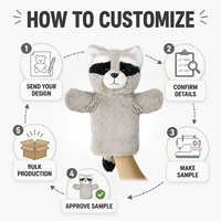 Fabricant de marionnettes à main en peluche personnalisées en polyester, poupée sur mesure, peluche super douce en Velboa, vente en gros, CE ASTM OEM ODM