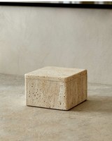 SAIDKOCC Boîte de rangement pour articles divers en marbre naturel carré, entrée, salle de bain, coiffeuse, beige, couvercle en travertin, minimaliste, moderne