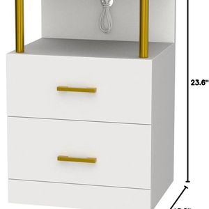 Mesa de <span class=keywords><strong>Noche</strong></span> Metálica LED con Estación de Carga y Puertos USB, Blanca, 2 Cajones, Mesa Auxiliar Moderna - Mesa de <span class=keywords><strong>Noche</strong></span> Personalizada - Product Image 2