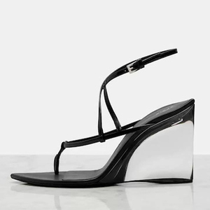 Sandalias de tacón de cuña transparente con correa al tobillo y punta abierta para mujer, estilo nuevo, sexys - Product Image 4